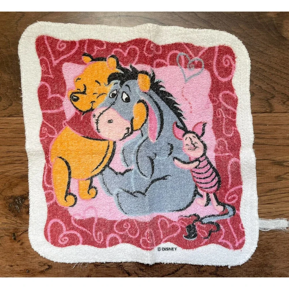 Lot of 3 Vintage 90s Disney Winnie the Pooh Eeore Piglet Hearts Washcloths